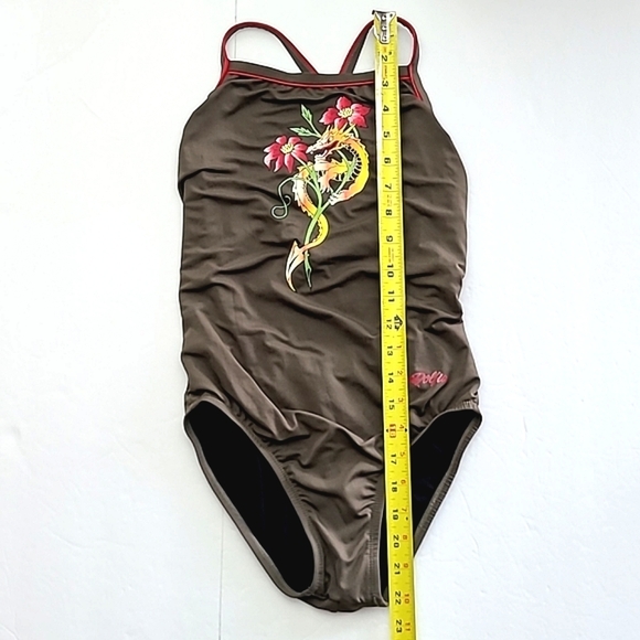 ⭐️3/ $30⭐️ Dolfin Girl's Racer Swim Suit Fragon Floral Print Army Green Size 32 - Picture 4 of 10